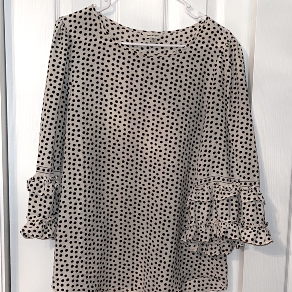 Polka Dot Ruffle 3/4 Sleeve Blouse